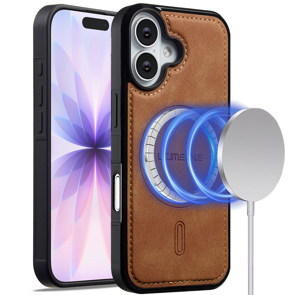 LC.IMEEKE L6 For iPhone 17 Case PU Leather Coated PC TPU Phone Cover Compatible with MagSafe - Brown