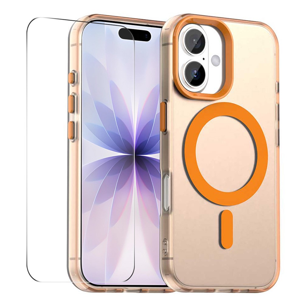 ENKAY HAT PRINCE For iPhone 17 Magnetic Case with 9H Screen Protector Clear PC Phone Cover - Orange