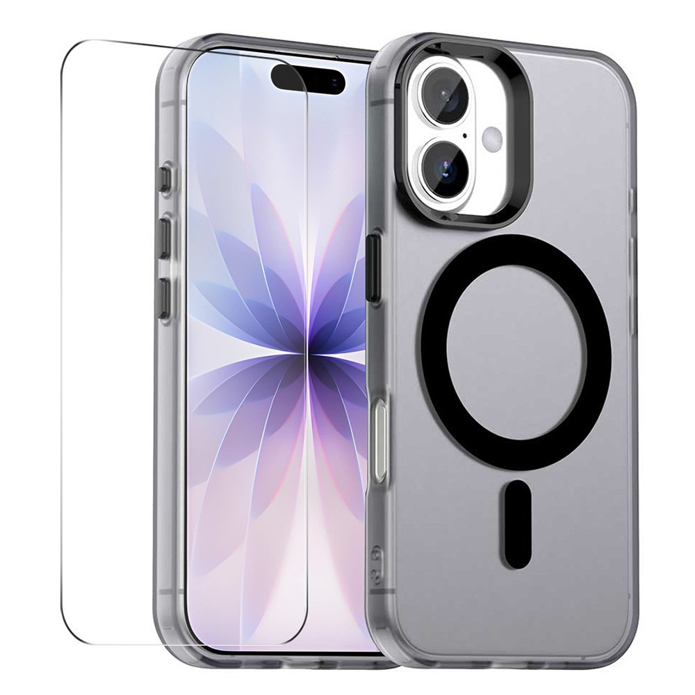 ENKAY HAT PRINCE For iPhone 17 Magnetic Case with 9H Screen Protector Clear PC Phone Cover - Black