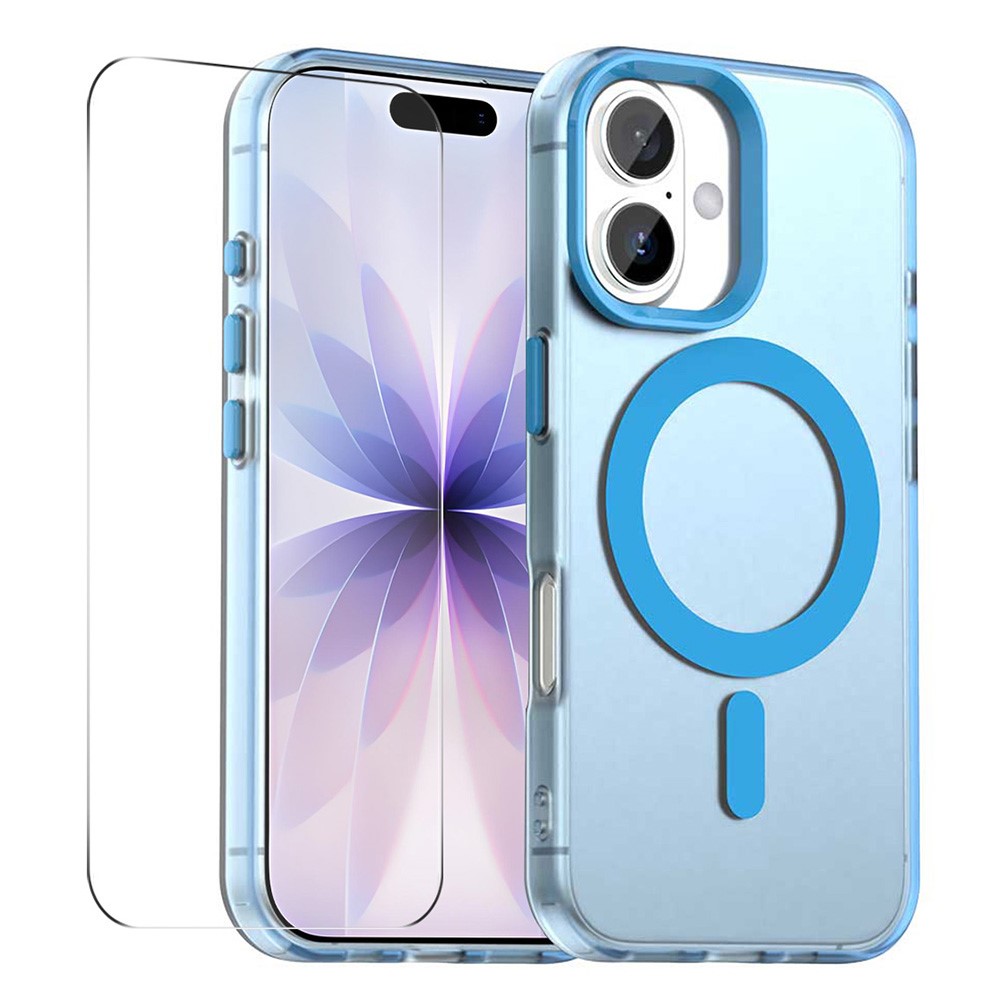 ENKAY HAT PRINCE For iPhone 17 Magnetic Case with 9H Screen Protector Clear PC Phone Cover - Blue