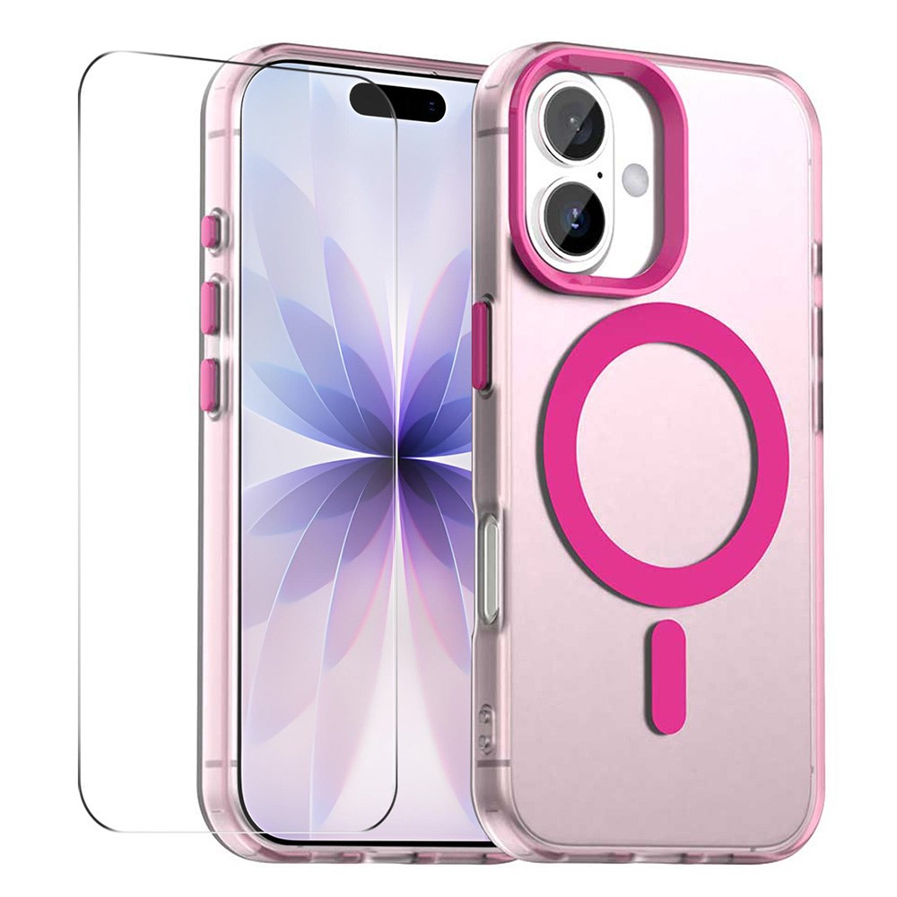 ENKAY HAT PRINCE For iPhone 17 Magnetic Case with 9H Screen Protector Clear PC Phone Cover - Rose