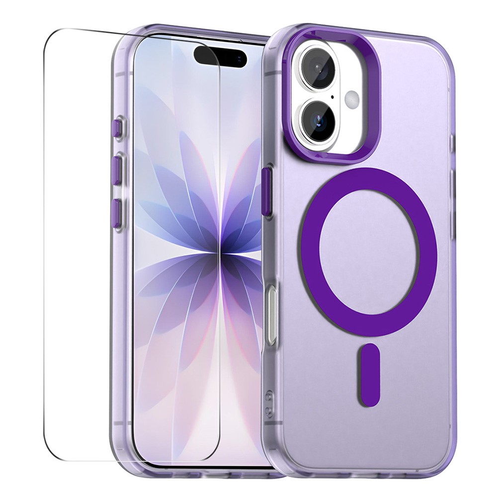 ENKAY HAT PRINCE For iPhone 17 Magnetic Case with 9H Screen Protector Clear PC Phone Cover - Purple