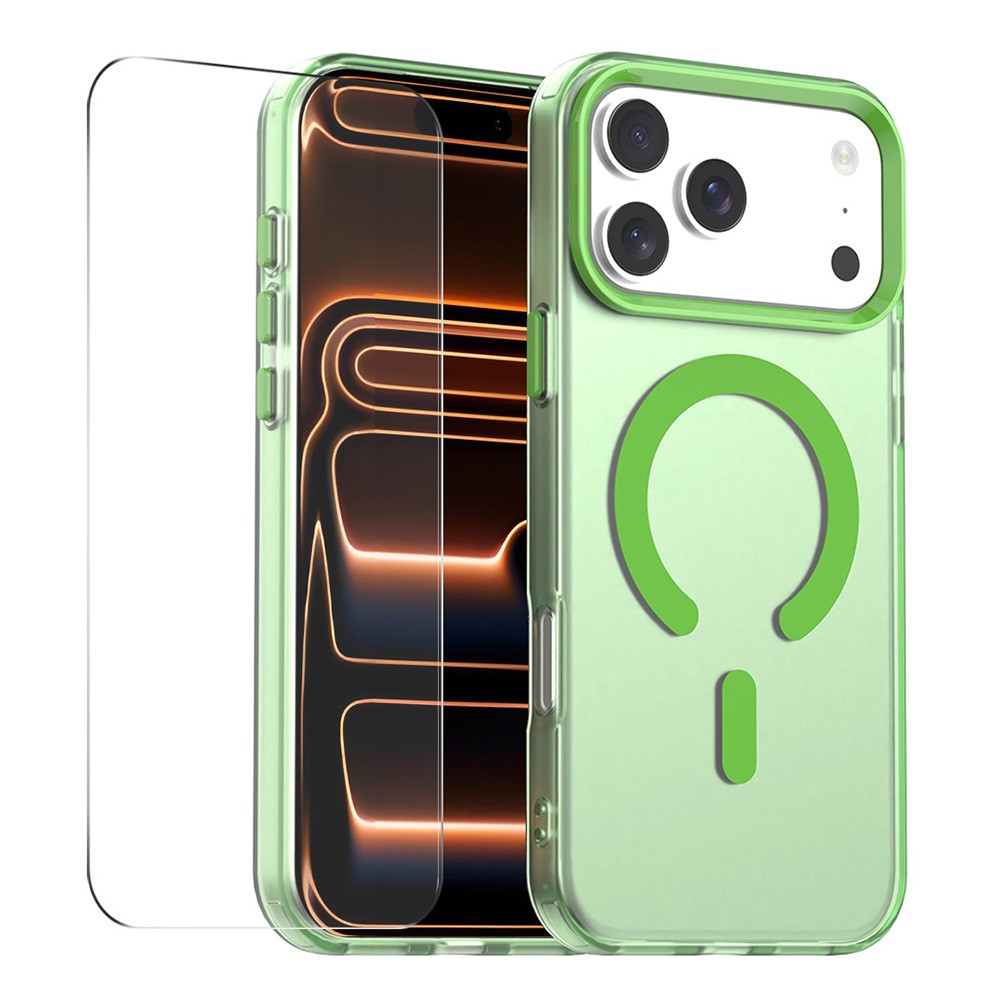 ENKAY HAT PRINCE For iPhone 17 Pro Magnetic Case with 9H Screen Protector Clear PC Phone Cover - Green