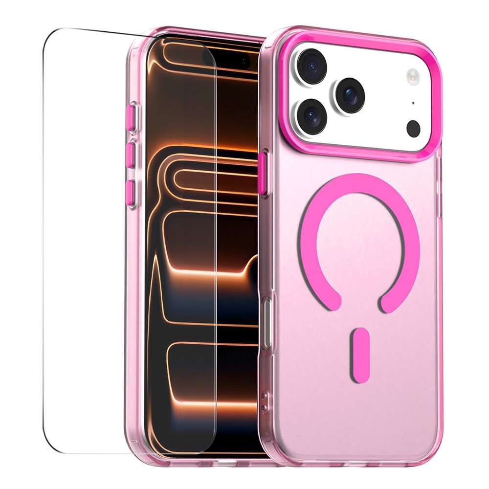 ENKAY HAT PRINCE For iPhone 17 Pro Magnetic Case with 9H Screen Protector Clear PC Phone Cover - Rose