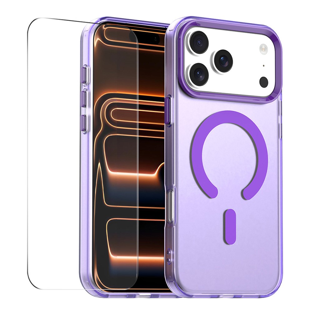 ENKAY HAT PRINCE For iPhone 17 Pro Magnetic Case with 9H Screen Protector Clear PC Phone Cover - Purple