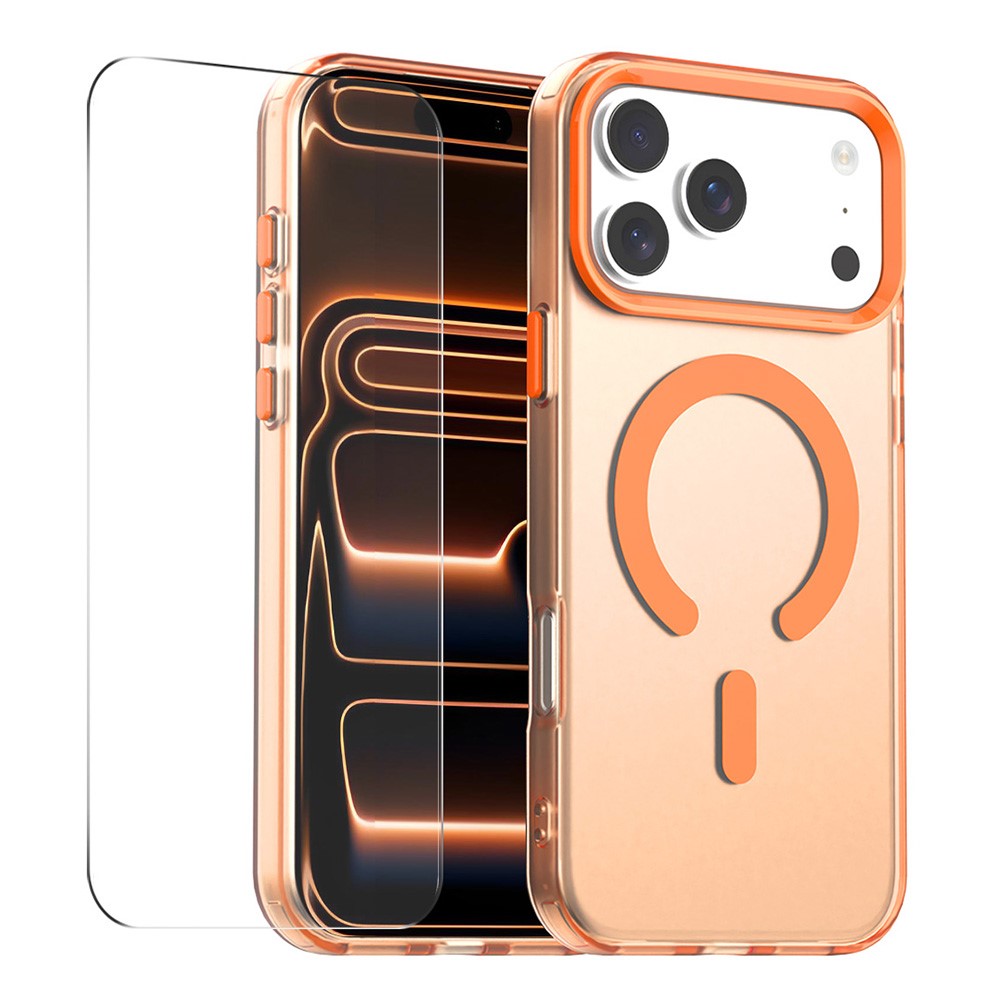 ENKAY HAT PRINCE For iPhone 17 Pro Max Magnetic Case with 9H Screen Protector Clear PC Phone Cover - Orange