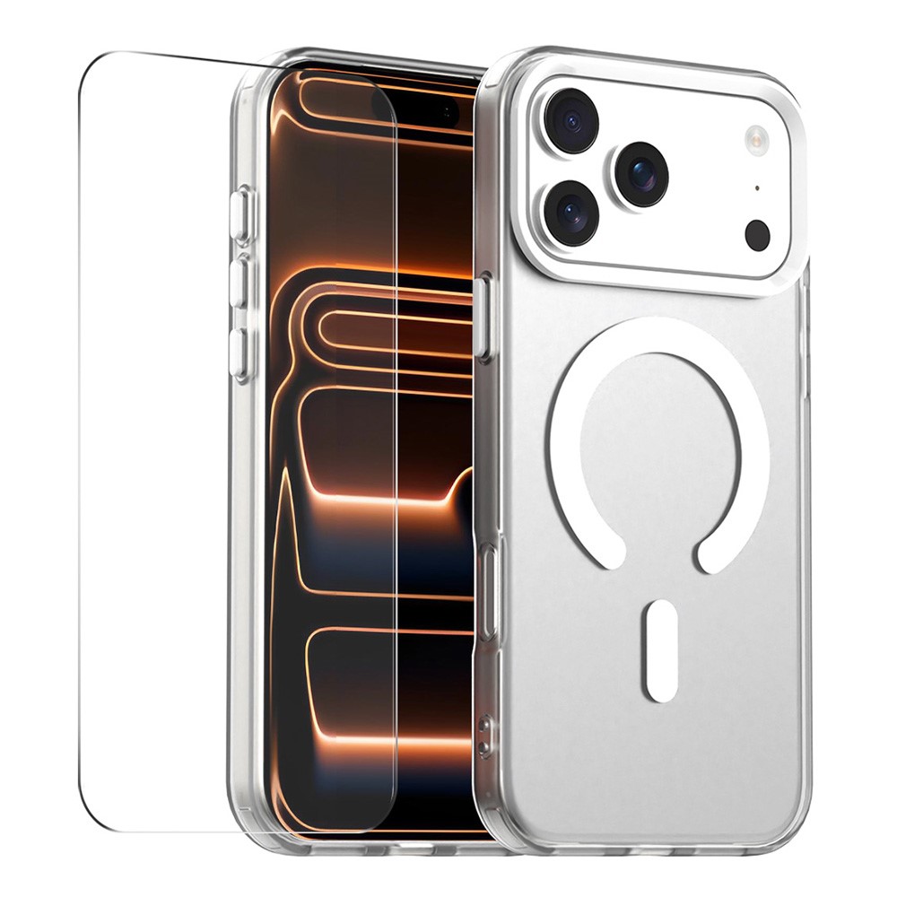 ENKAY HAT PRINCE For iPhone 17 Pro Max Magnetic Case with 9H Screen Protector Clear PC Phone Cover - White