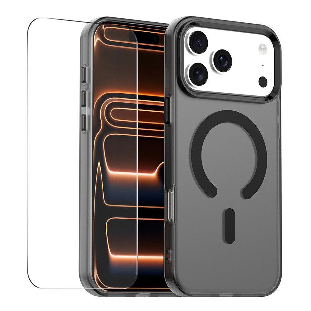 ENKAY HAT PRINCE For iPhone 17 Pro Max Magnetic Case with 9H Screen Protector Clear PC Phone Cover - Black