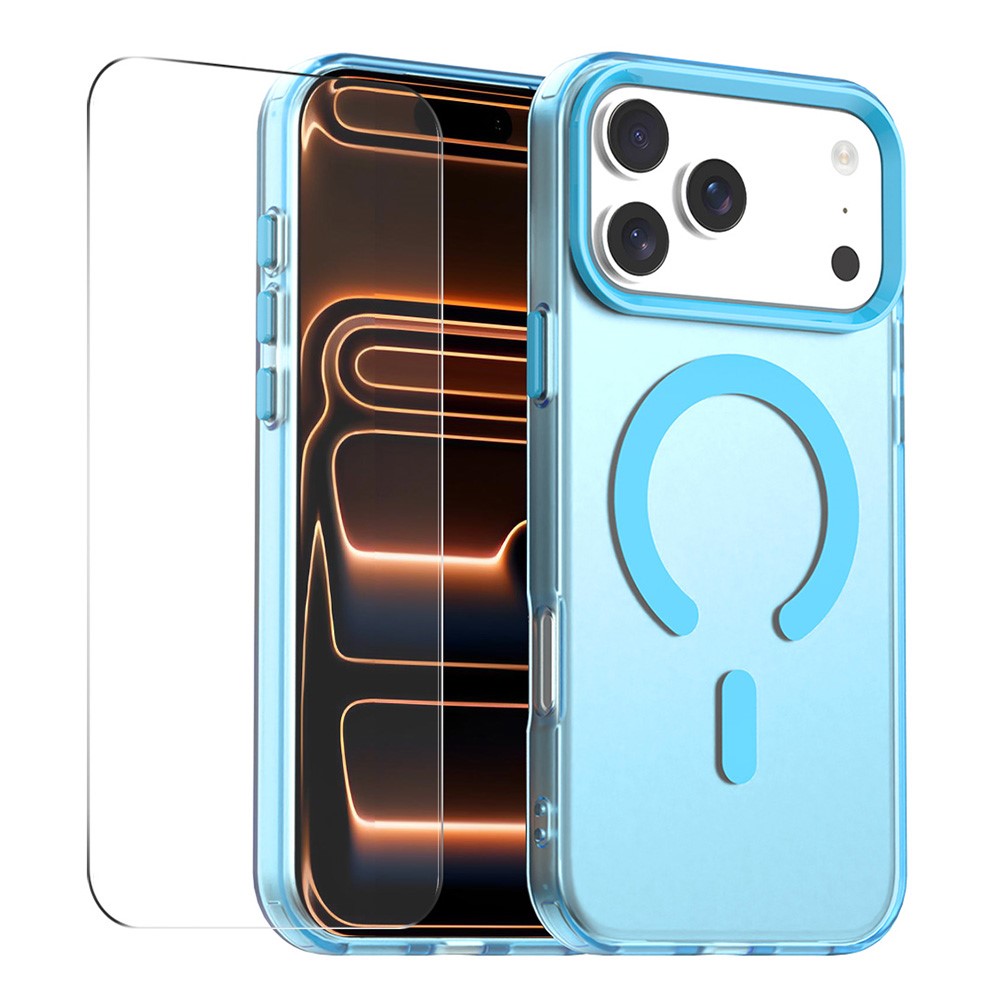ENKAY HAT PRINCE For iPhone 17 Pro Max Magnetic Case with 9H Screen Protector Clear PC Phone Cover - Blue