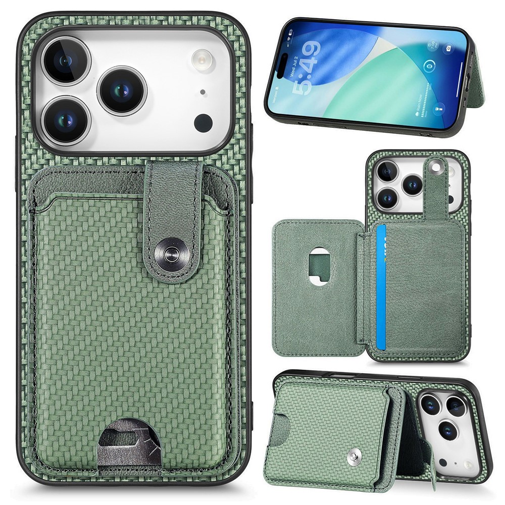 For iPhone 17 Pro Max Case Card Slots Kickstand Phone Back Cover with Card Tool - Green