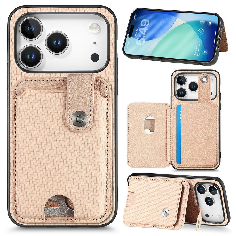 For iPhone 17 Pro Max Case Card Slots Kickstand Phone Back Cover with Card Tool - Khaki