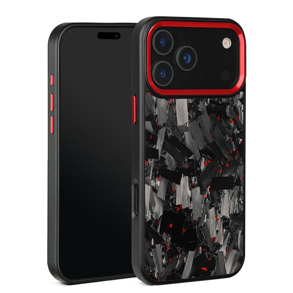 For iPhone 17 Pro Max Magnetic Case Large Texture Aramid Fiber + TPU Phone Cover with Metal Lens Frame - Red Lens Frame + Red