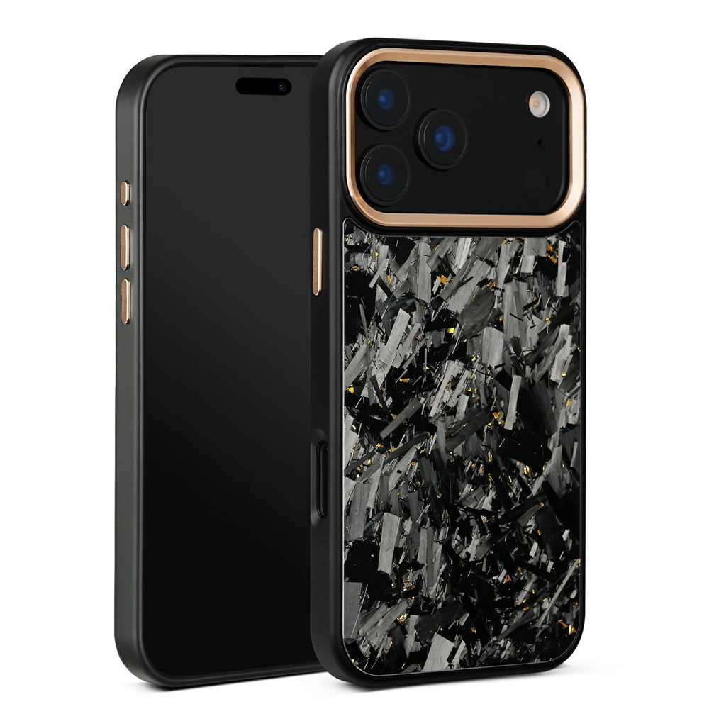 For iPhone 17 Pro Max Magnetic Case Large Texture Aramid Fiber + TPU Phone Cover with Metal Lens Frame - Gold Lens Frame + Gold