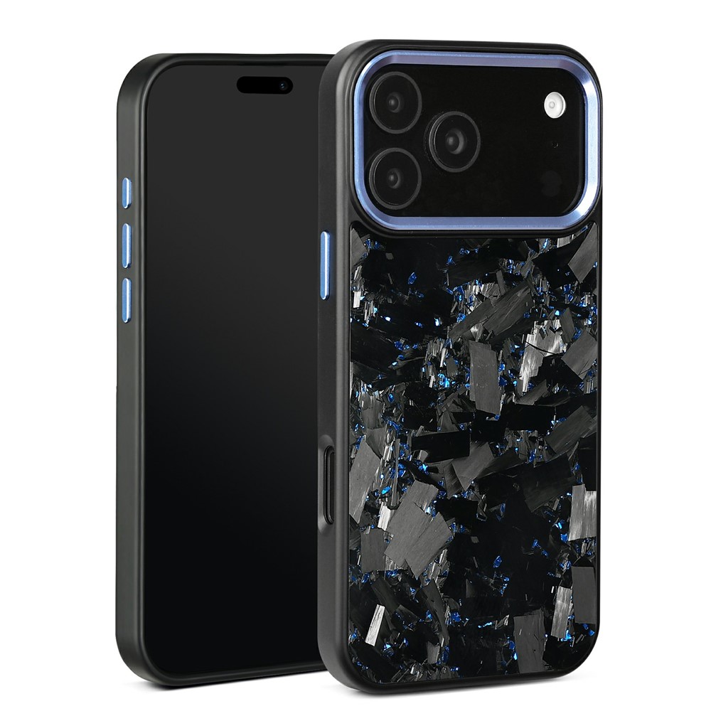For iPhone 17 Pro Max Magnetic Case Large Texture Aramid Fiber + TPU Phone Cover with Metal Lens Frame - Blue Lens Frame + Blue
