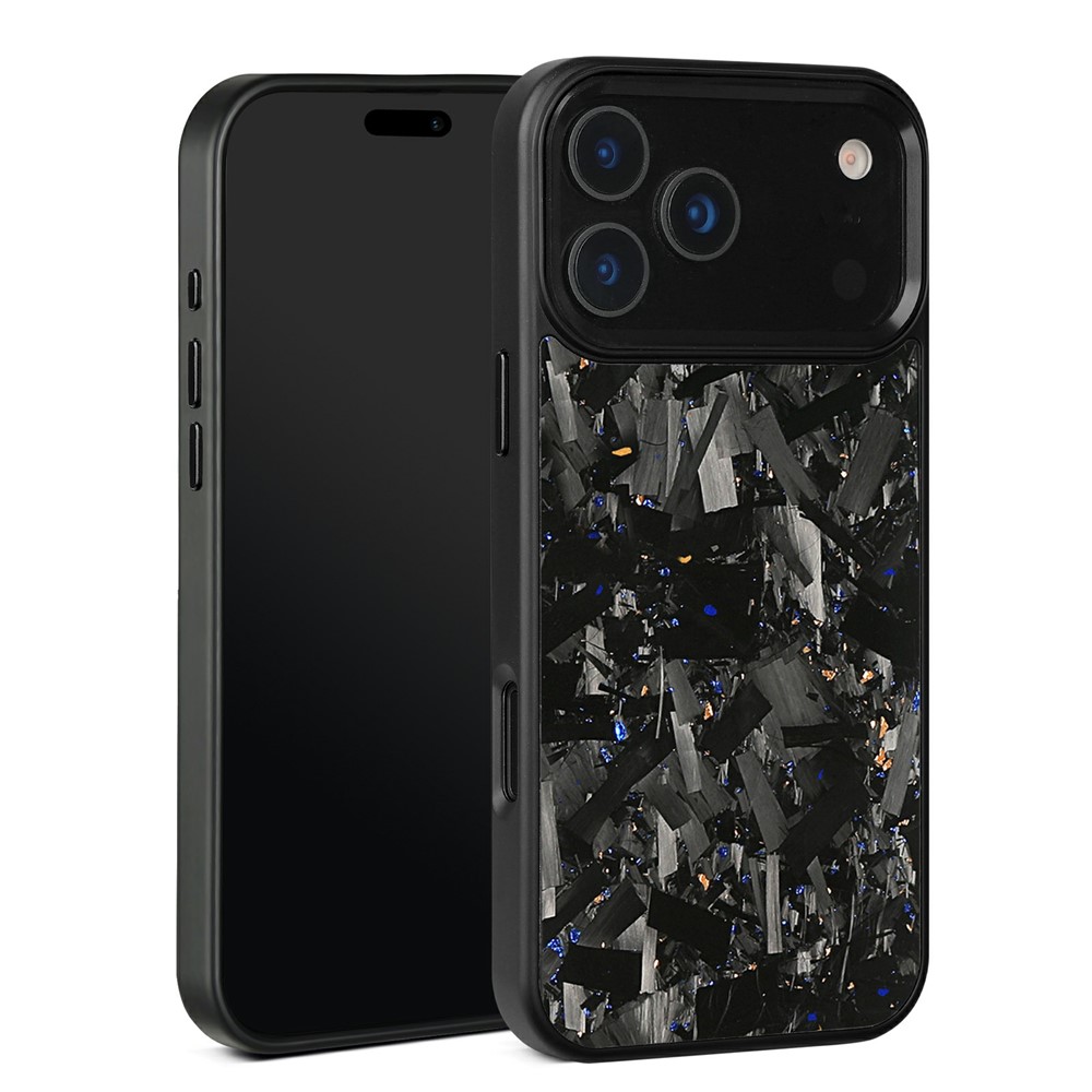 For iPhone 17 Pro Max Magnetic Case Large Texture Aramid Fiber + TPU Phone Cover with Metal Lens Frame - Black Lens Frame + Blue Gold