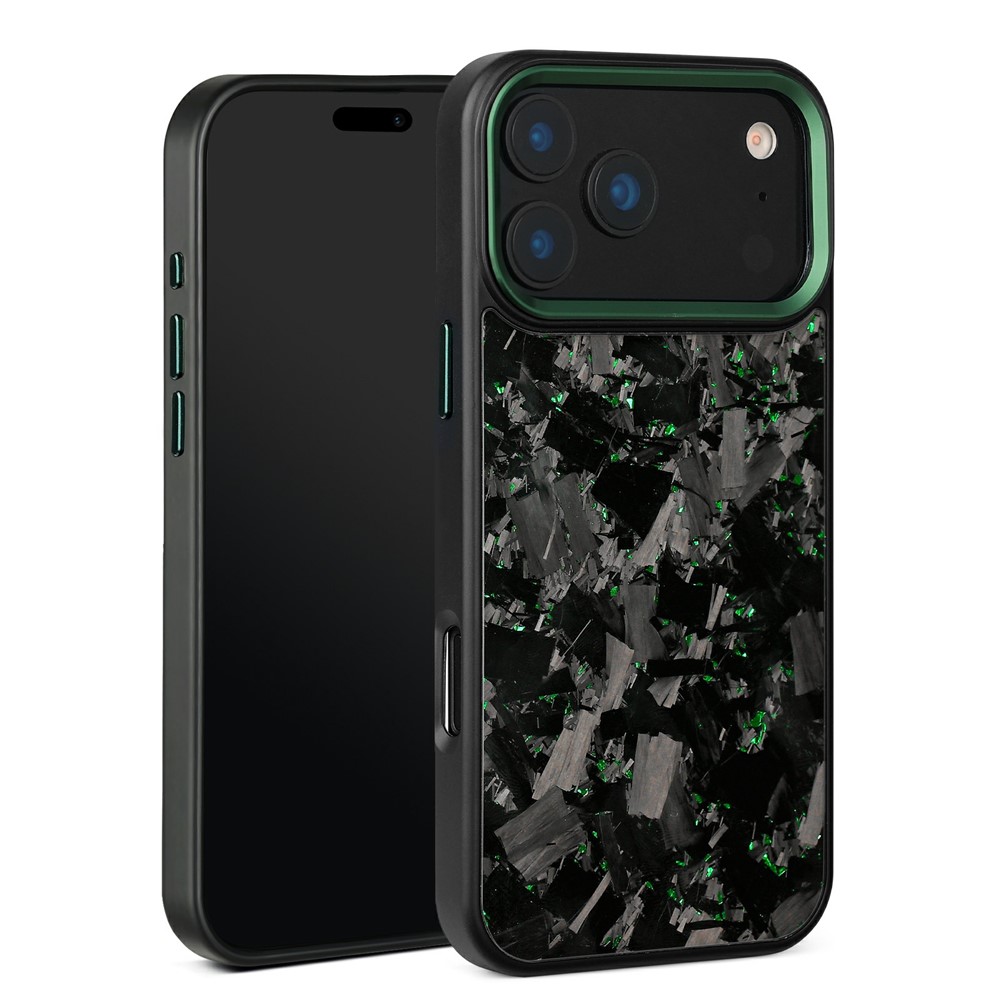 For iPhone 17 Pro Max Magnetic Case Large Texture Aramid Fiber + TPU Phone Cover with Metal Lens Frame - Green Lens Frame + Green