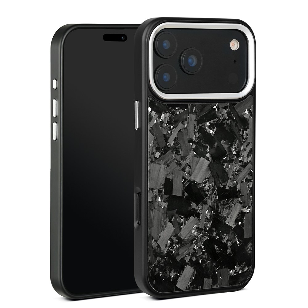 For iPhone 17 Pro Max Magnetic Case Large Texture Aramid Fiber + TPU Phone Cover with Metal Lens Frame - Silver Lens Frame + Black