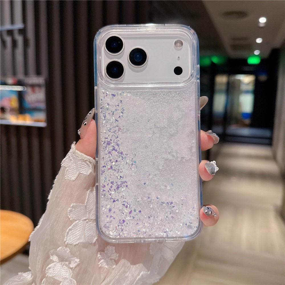 For iPhone 17 Pro Max Case Dual-Color Flowing Liquid Glitter TPU + PC Phone Cover - Silver White
