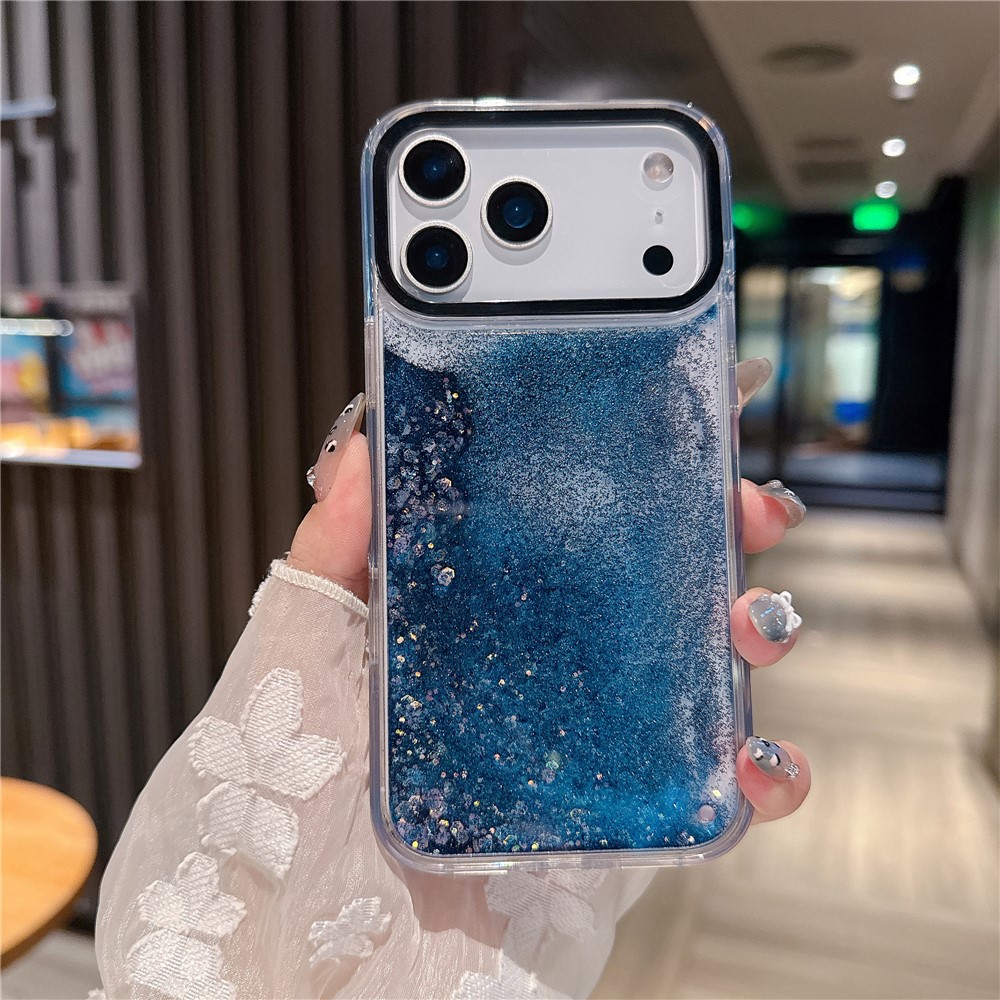 For iPhone 17 Pro Case Dual-Color Flowing Liquid Glitter TPU + PC Phone Cover - Fish Scale Blue