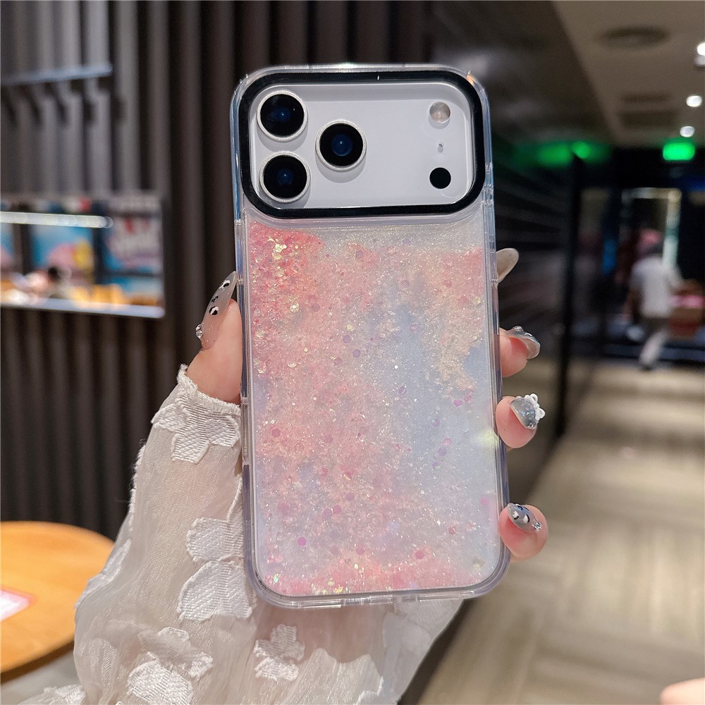For iPhone 17 Pro Case Dual-Color Flowing Liquid Glitter TPU + PC Phone Cover - Fish Scale Pink
