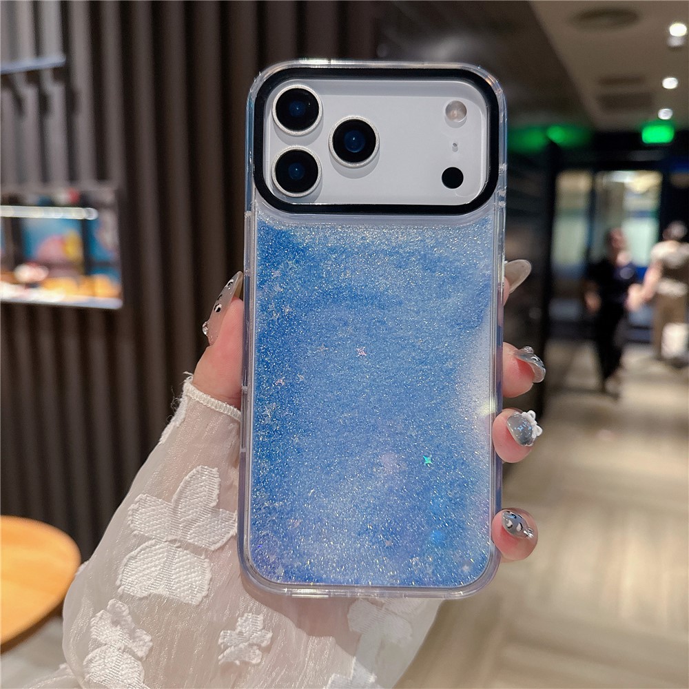 For iPhone 17 Pro Case Dual-Color Flowing Liquid Glitter TPU + PC Phone Cover - Baby Blue