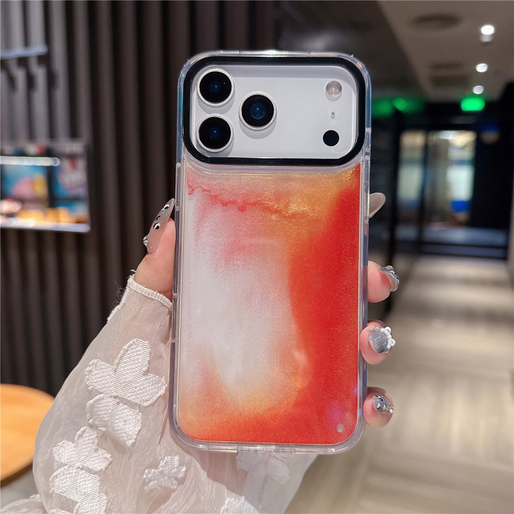 For iPhone 17 Pro Case Dual-Color Flowing Liquid Glitter TPU + PC Phone Cover - Red Gold