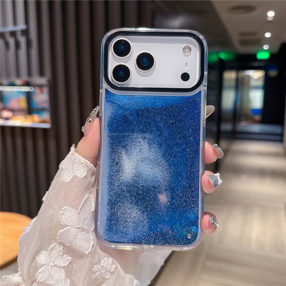 For iPhone 17 Pro Case Dual-Color Flowing Liquid Glitter TPU + PC Phone Cover - Blue Gold