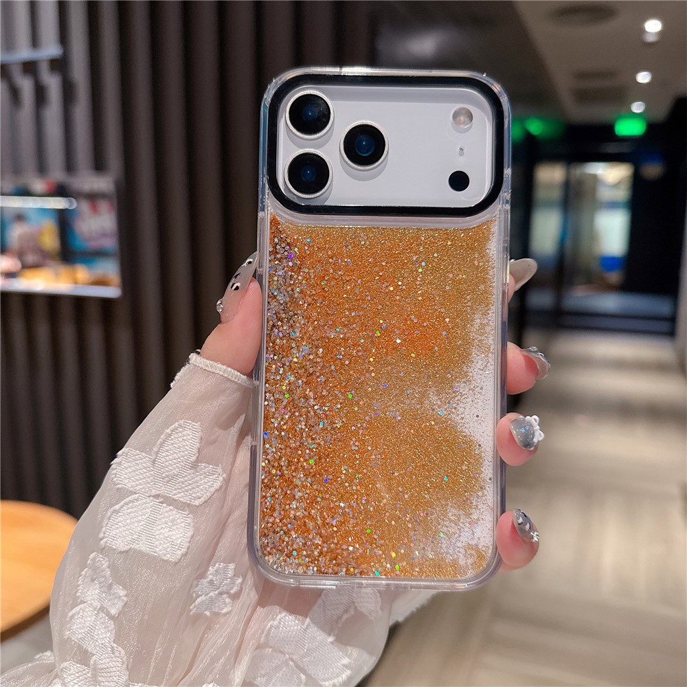 For iPhone 17 Pro Case Dual-Color Flowing Liquid Glitter TPU + PC Phone Cover - Orange