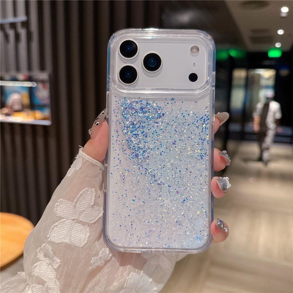 For iPhone 17 Pro Case Dual-Color Flowing Liquid Glitter TPU + PC Phone Cover - Silver Blue