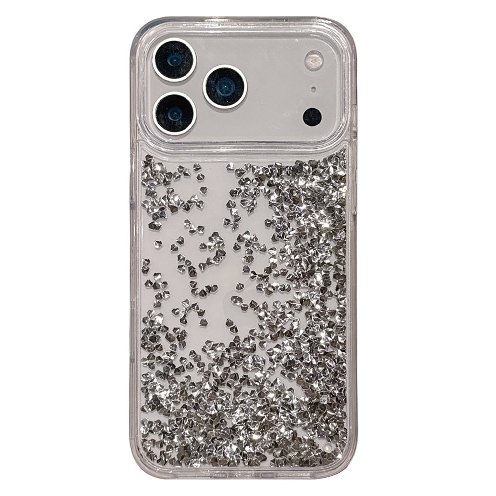 For iPhone 17 Pro Max Case Bling Rhinestone Quicksand TPU + PC Protective Cover - Silver