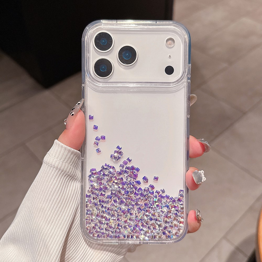 For iPhone 17 Pro Case Bling Rhinestone Quicksand TPU + PC Protective Cover - Purple