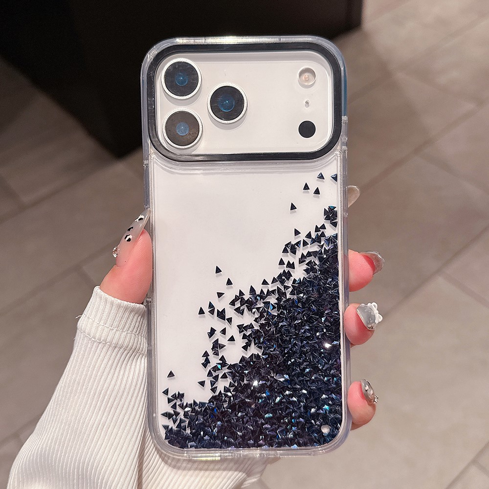 For iPhone 17 Pro Case Bling Rhinestone Quicksand TPU + PC Protective Cover - Black