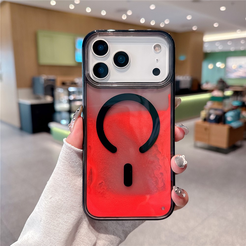 For iPhone 17 Pro Case Compatible with MagSafe Liquid Quicksand PC + TPU Luminous Phone Cover - Red