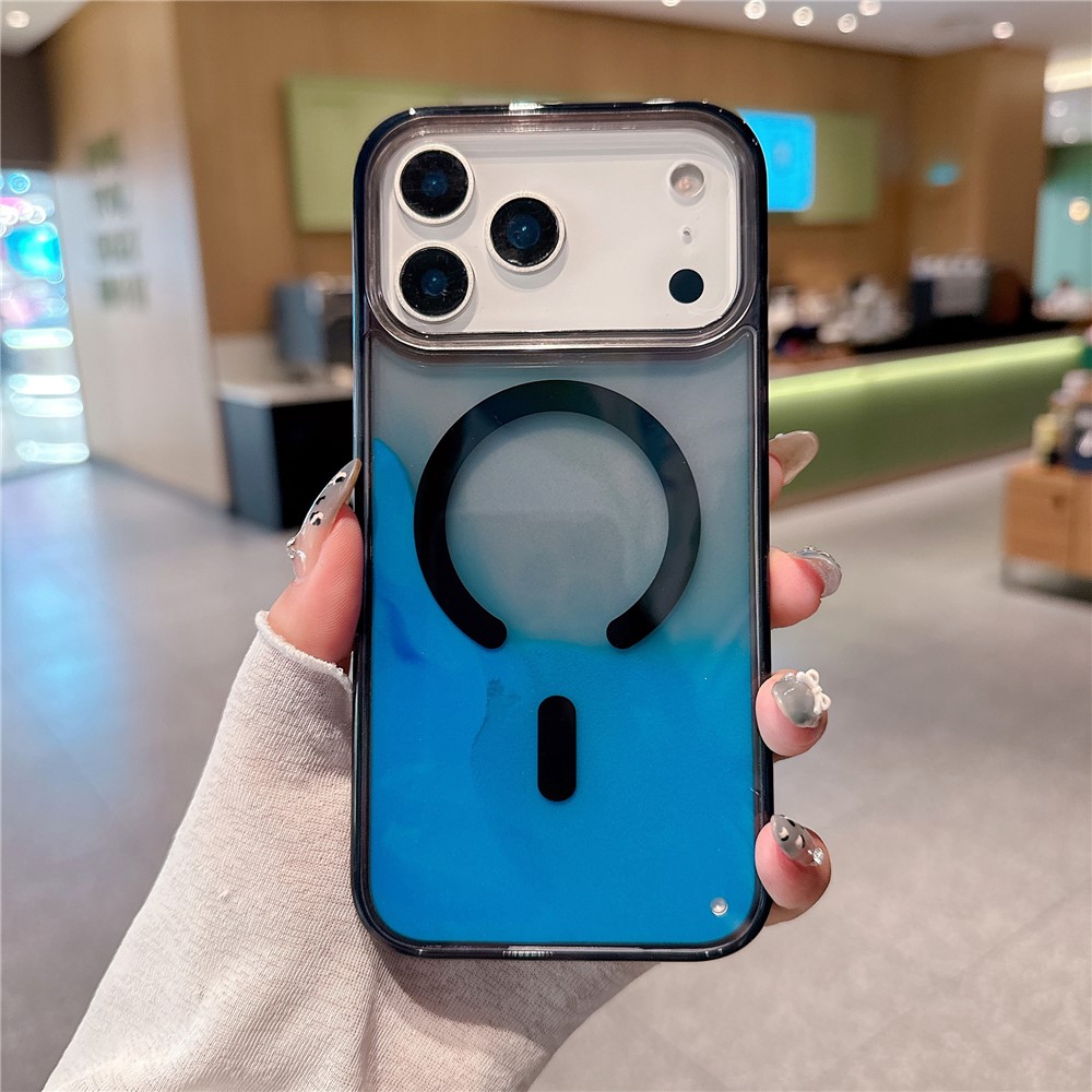 For iPhone 17 Pro Case Compatible with MagSafe Liquid Quicksand PC + TPU Luminous Phone Cover - Blue