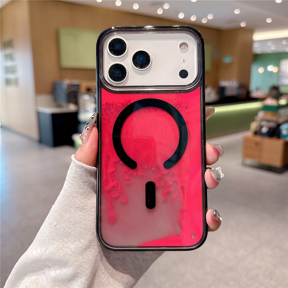 For iPhone 17 Pro Case Compatible with MagSafe Liquid Quicksand PC + TPU Luminous Phone Cover - Pink