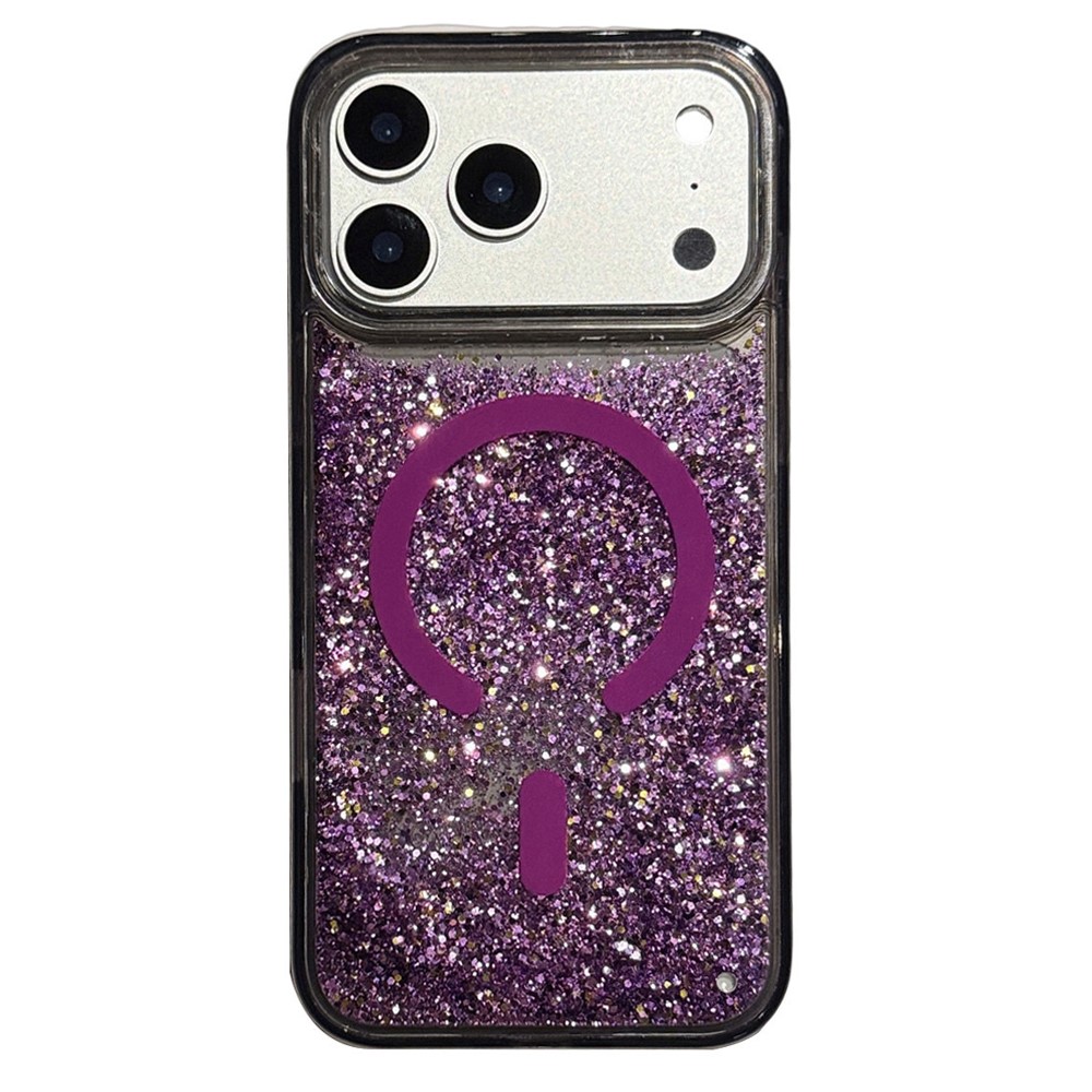 For iPhone 17 Pro Max Case Compatible with MagSafe Glitter Floating Quicksand TPU + PC Phone Cover - Purple