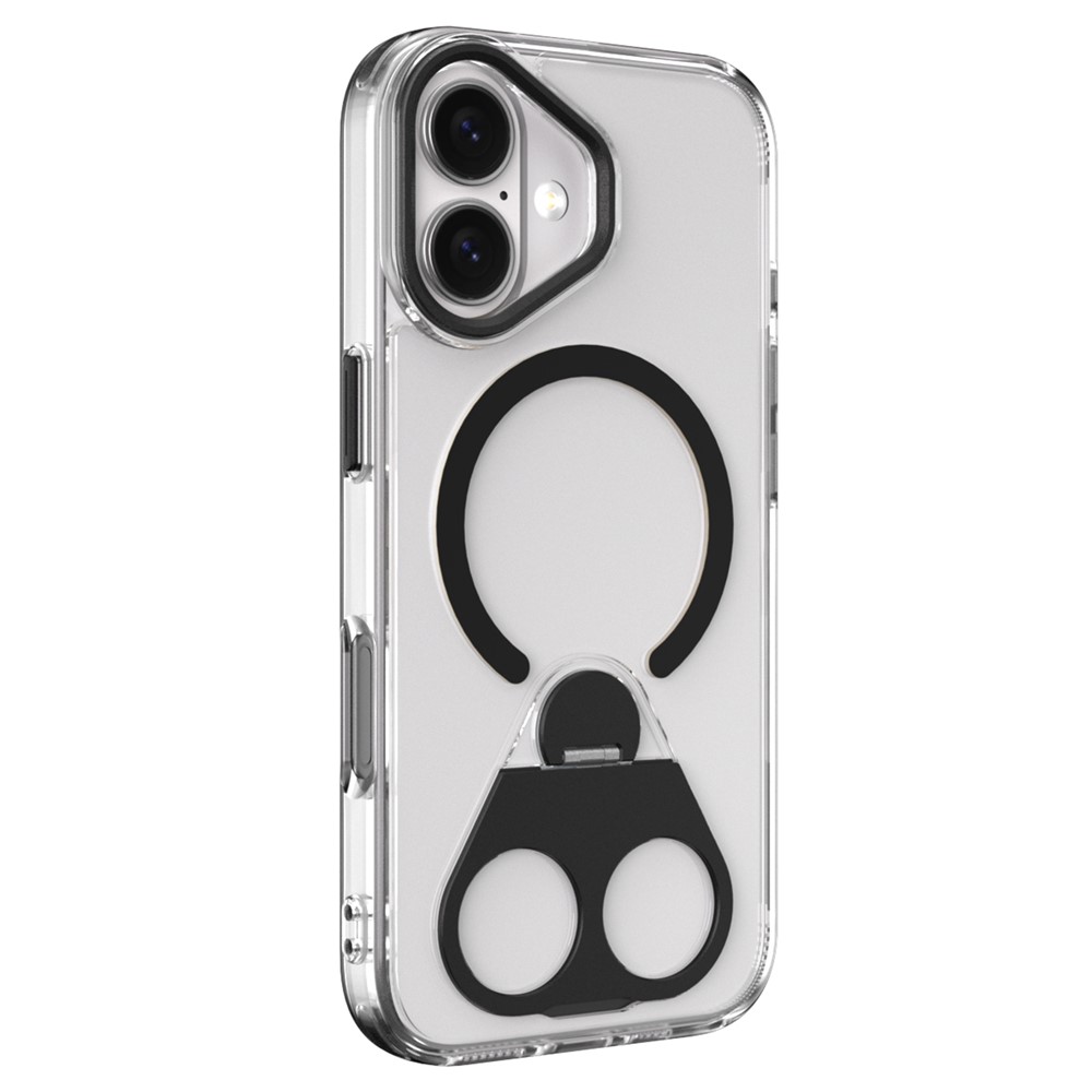For iPhone 17 Phone Case Compatible with MagSafe TPU Acrylic Back Cover with Ring Kickstand - Black