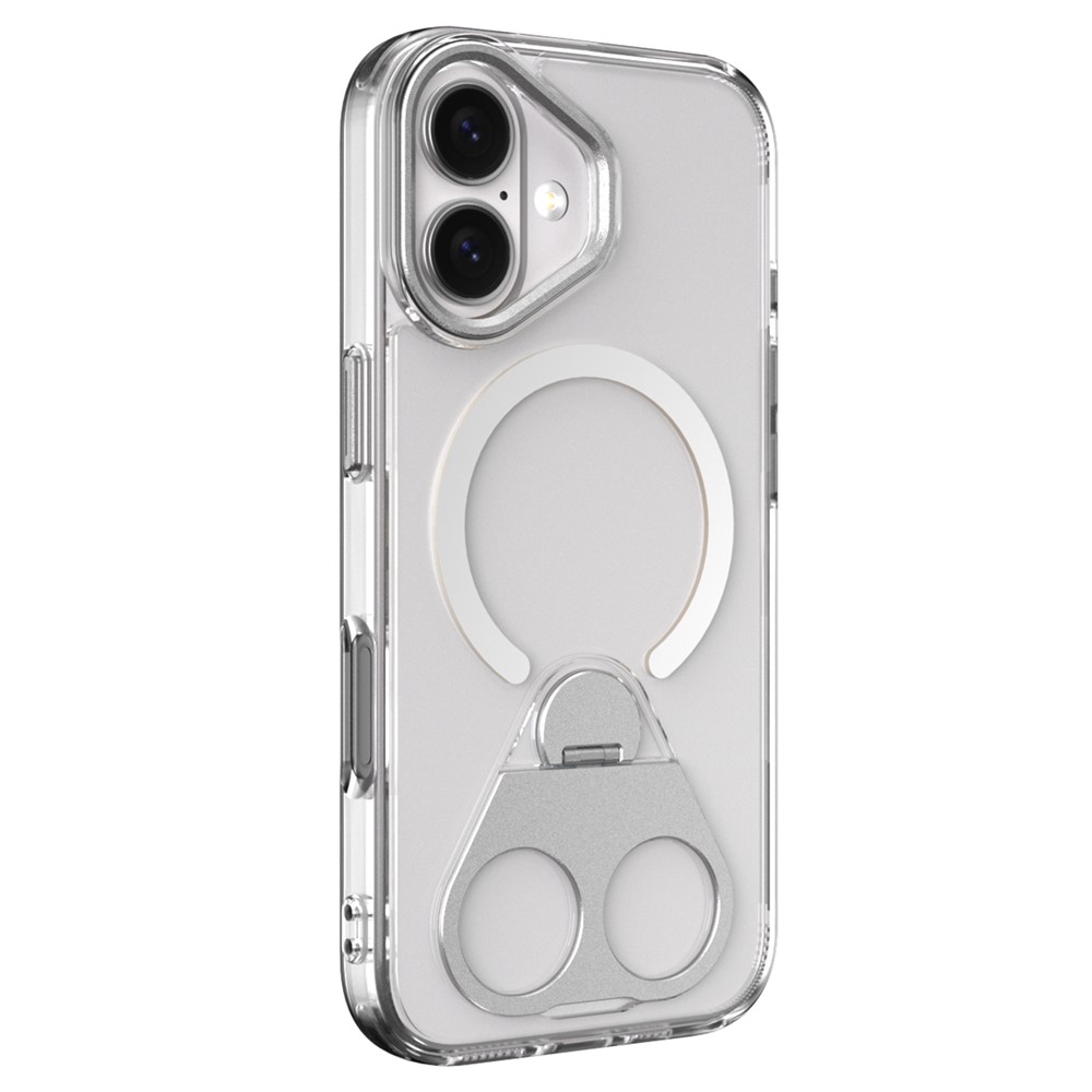 For iPhone 17 Phone Case Compatible with MagSafe TPU Acrylic Back Cover with Ring Kickstand - Silver