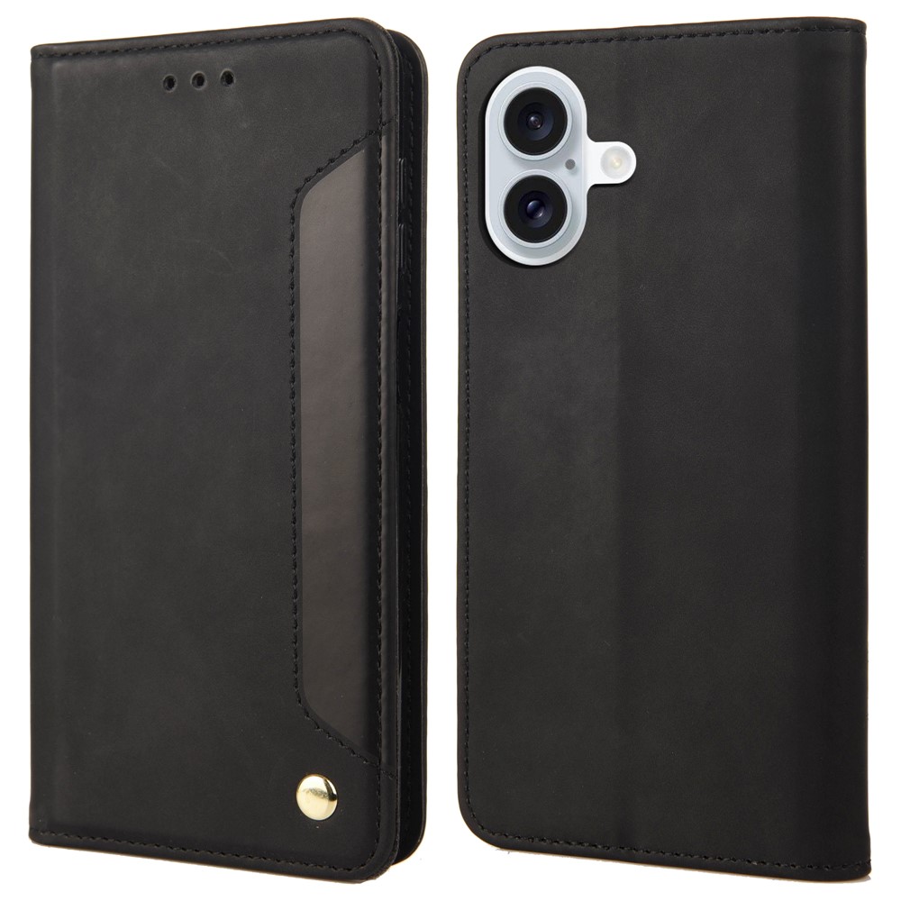For iPhone 17 Case PU Leather Shockproof Protection Wallet Phone Cover - Black
