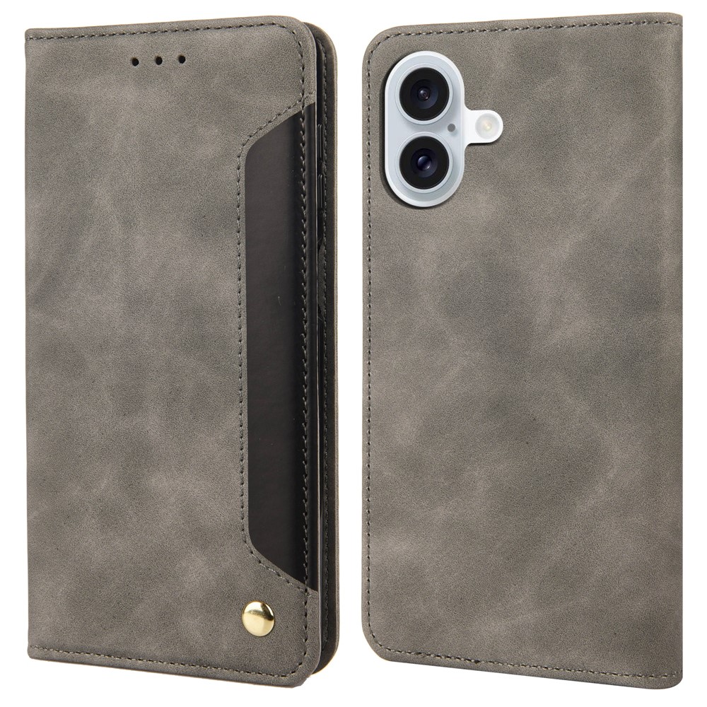 For iPhone 17 Case PU Leather Shockproof Protection Wallet Phone Cover - Grey