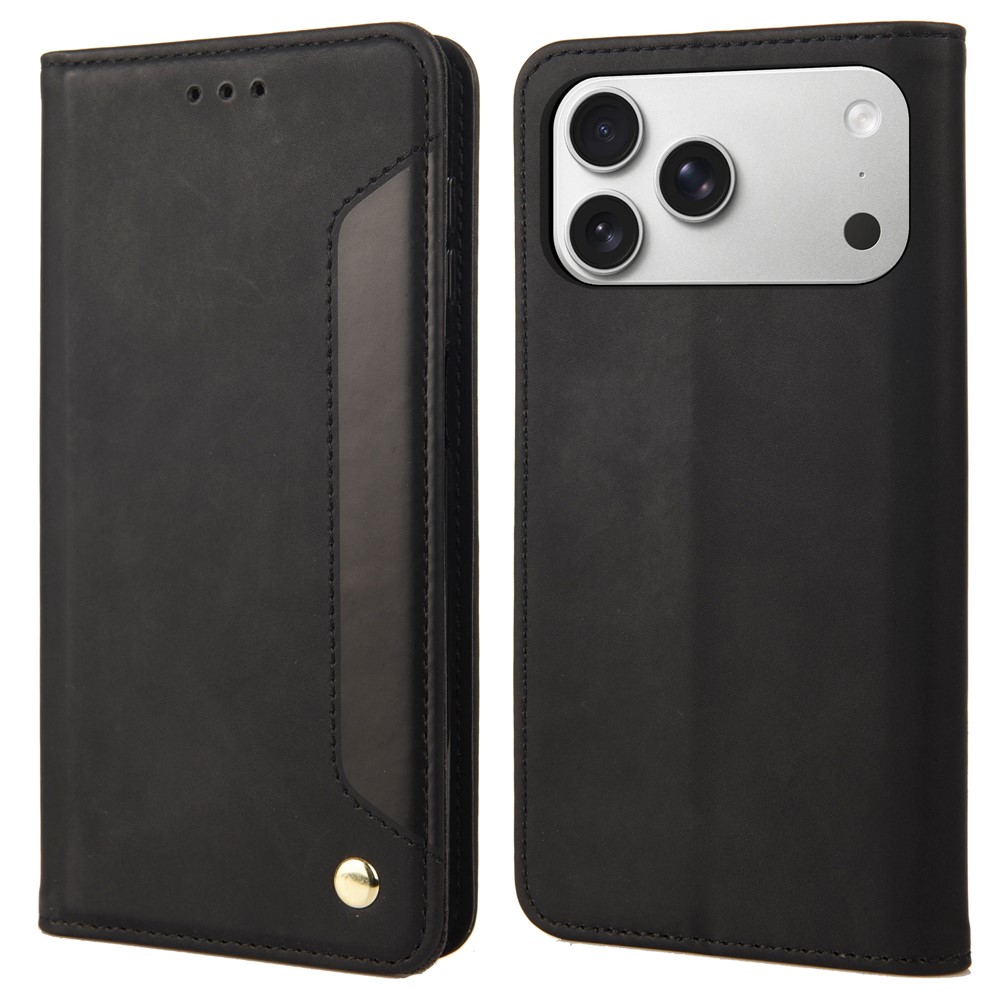 For iPhone 17 Pro Case PU Leather Shockproof Protection Wallet Phone Cover - Black