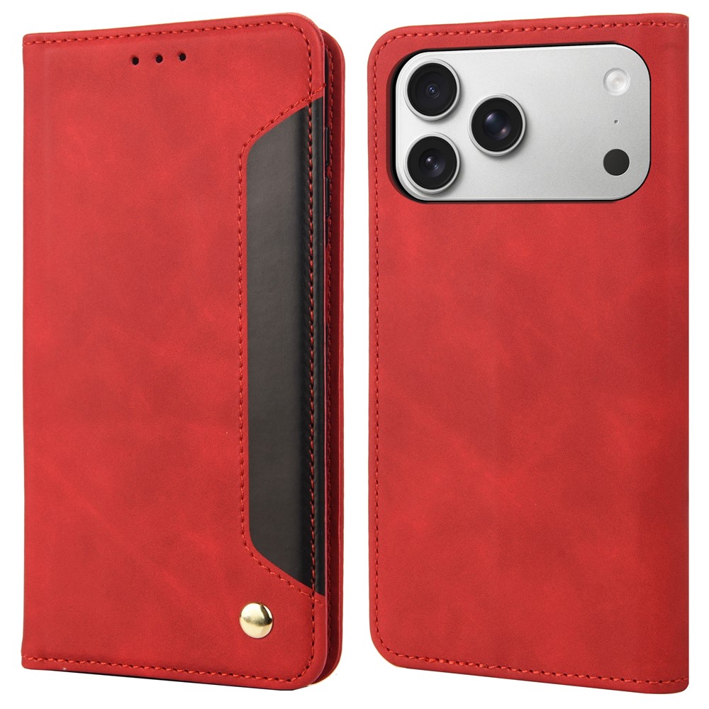 For iPhone 17 Pro Case PU Leather Shockproof Protection Wallet Phone Cover - Red