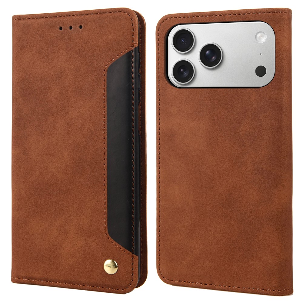 For iPhone 17 Pro Case PU Leather Shockproof Protection Wallet Phone Cover - Brown