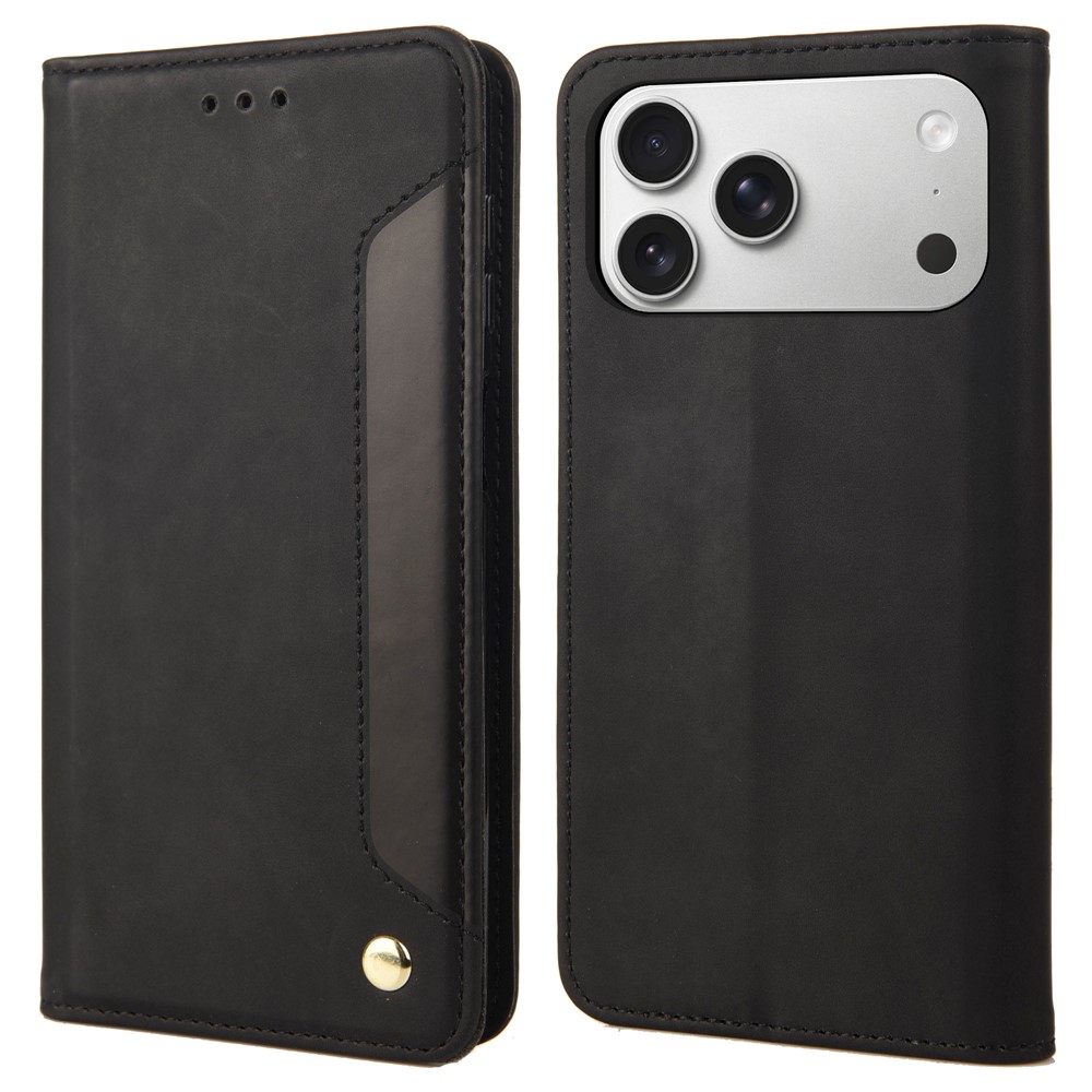 For iPhone 17 Pro Max Case PU Leather Shockproof Protection Wallet Phone Cover - Black