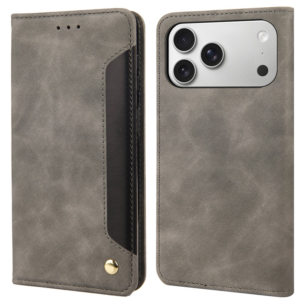 For iPhone 17 Pro Max Case PU Leather Shockproof Protection Wallet Phone Cover - Grey