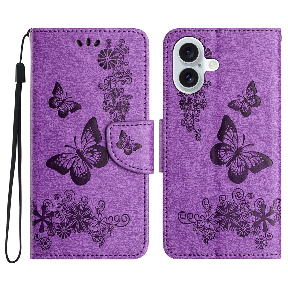 For iPhone 17 Case Butterflies Flower Leather Wallet Flip Phone Cover - Purple