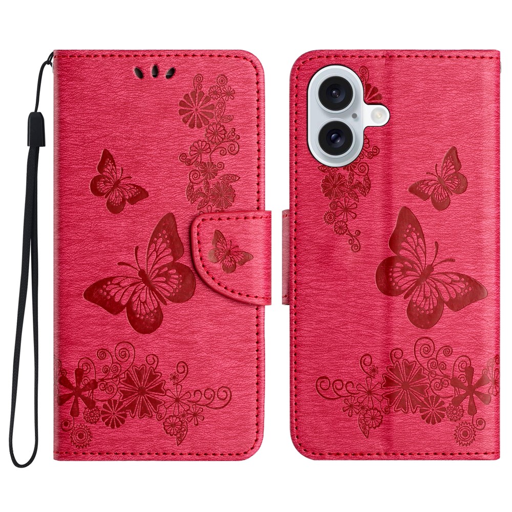 For iPhone 17 Case Butterflies Flower Leather Wallet Flip Phone Cover - Red