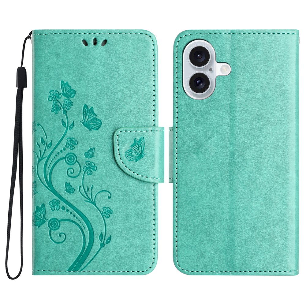 For iPhone 17 Case Imprinted Mini Butterfly Leather Wallet Phone Cover - Green