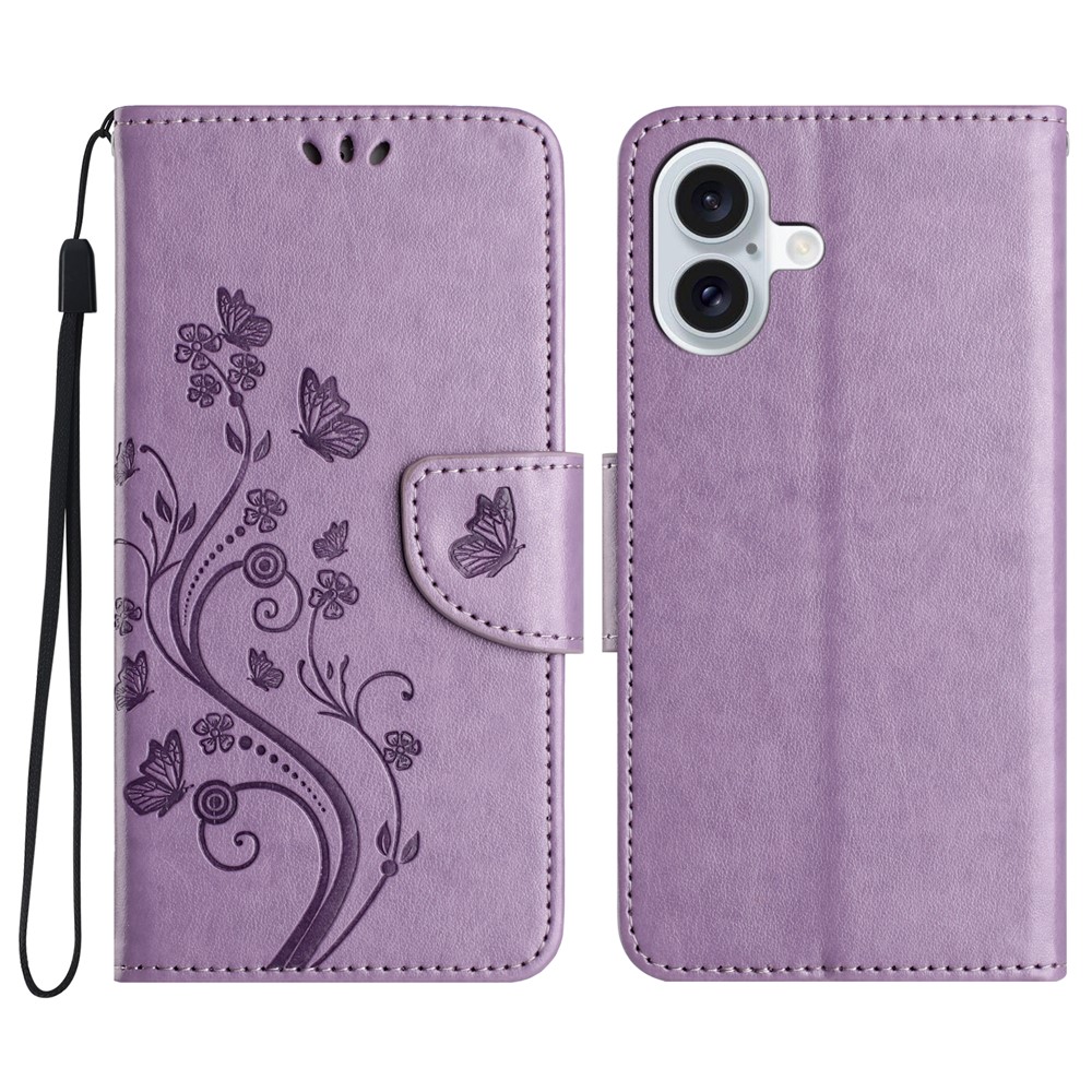 For iPhone 17 Case Imprinted Mini Butterfly Leather Wallet Phone Cover - Purple