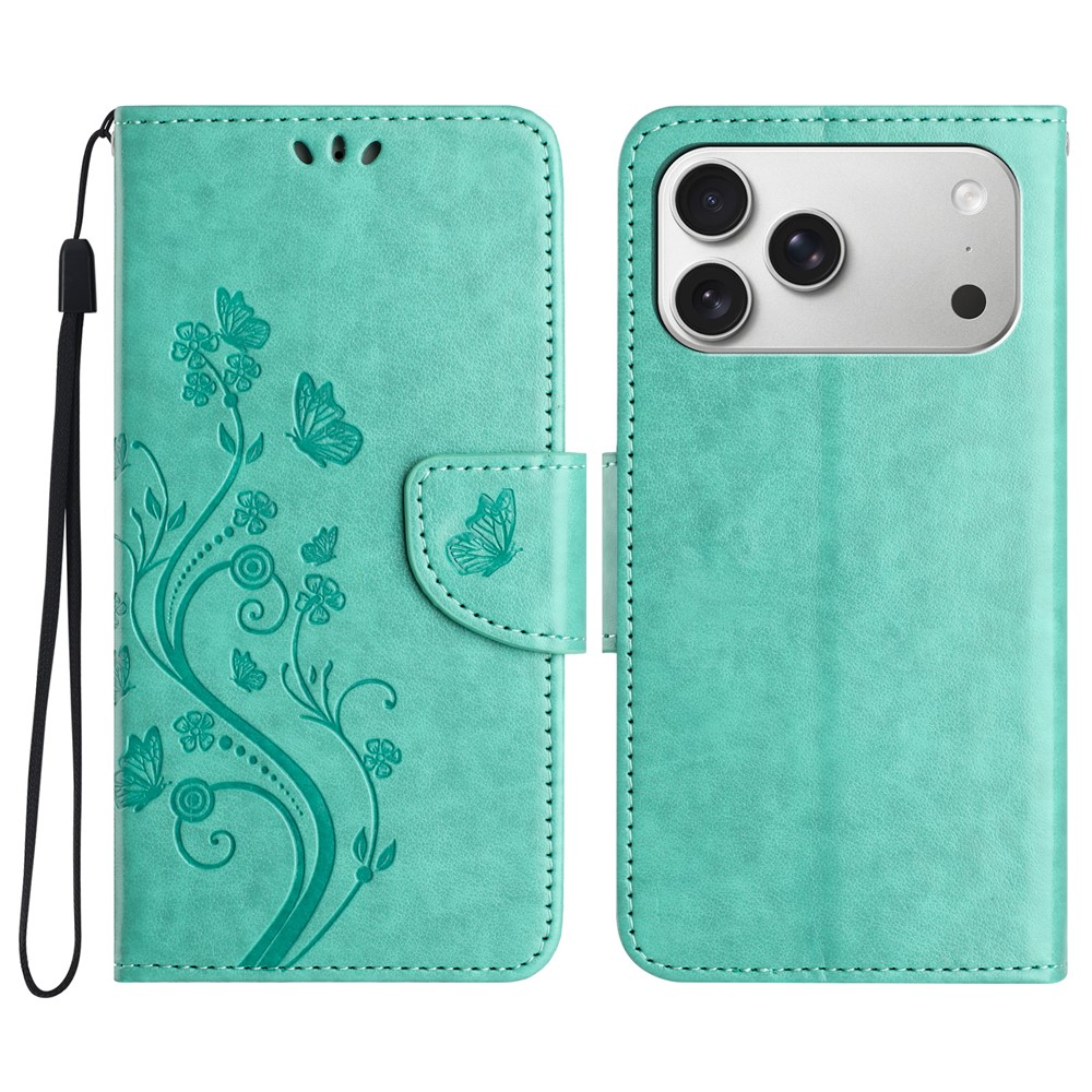 For iPhone 17 Pro Max Case Imprinted Mini Butterfly Leather Wallet Phone Cover - Green